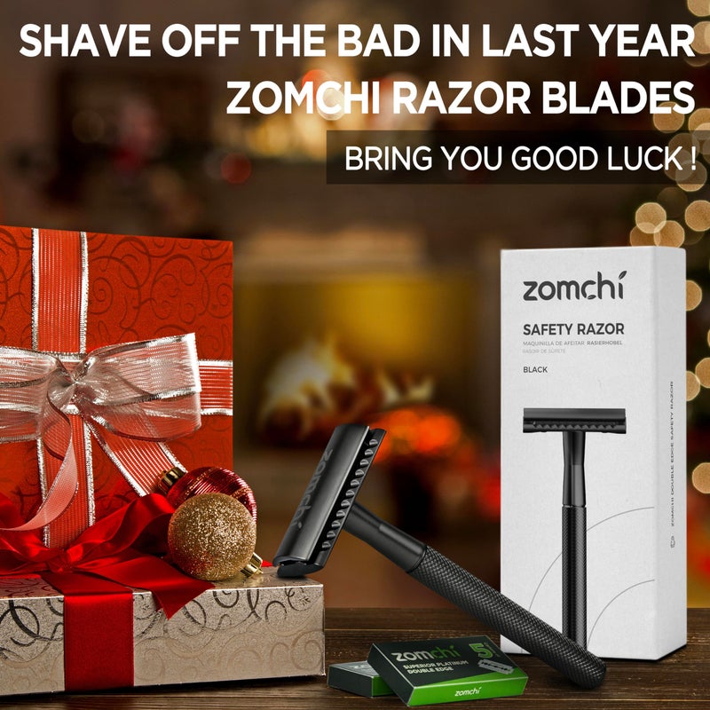 ZOMCHI Safety Razor for Men with 5 Double Edge Safety Razor Blades, One Blade Safety Razor, Metal Razor Zero Waste â€“ Black - Image 5